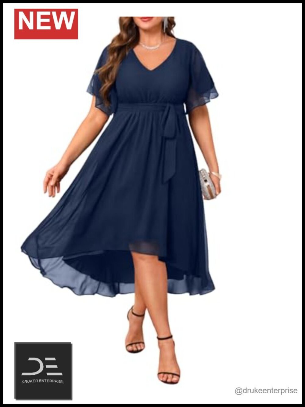 Plus Size Wedding Guest Chiffon V Neck High Low Dress